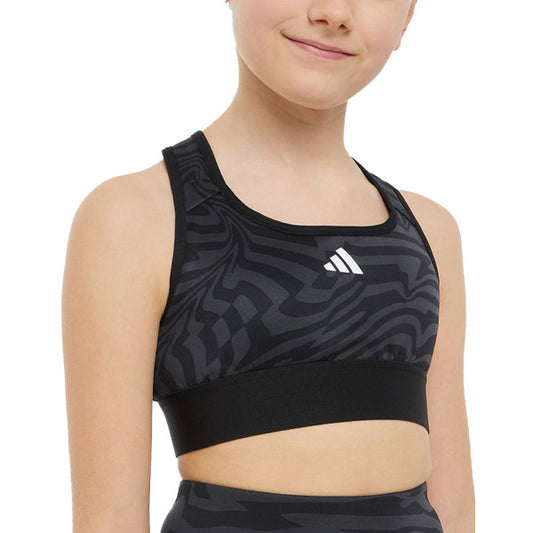 ADIDAS Aeroready Powerreact Print Padded Sports Bra Black/Grey