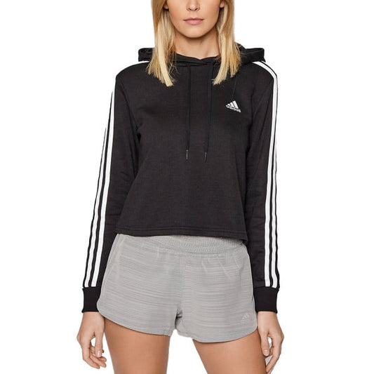 ADIDAS Essentials 3-Stripes Cropped Hoodie Black